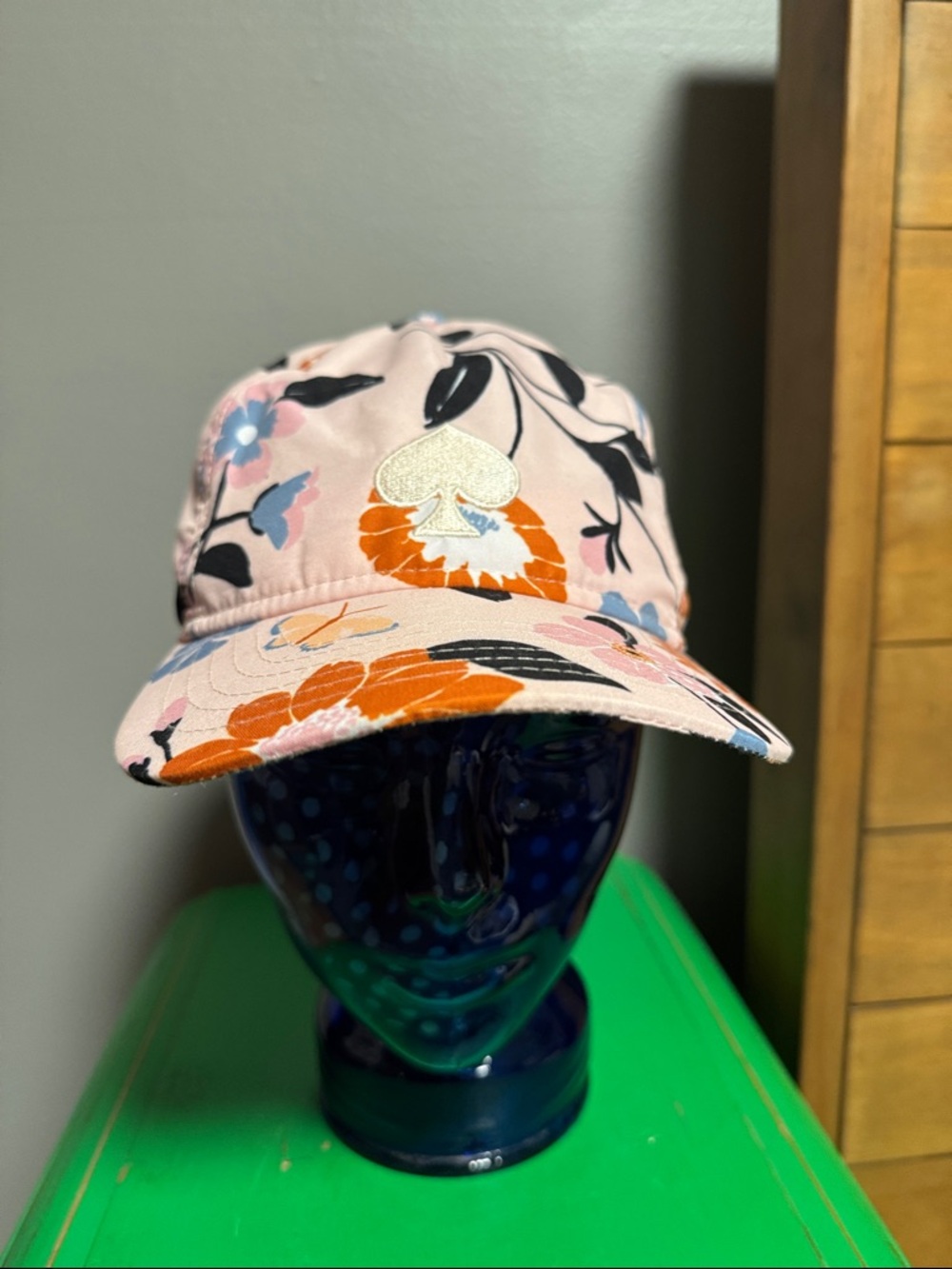 kate spade Pink Floral Cotton Baseball Cap with Orange & Black Accents